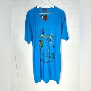 NWT Pineapple map novelty artsy tee short sleeve tunic dress blue OS